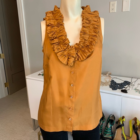 J. Crew SILK golden ruffle trim sleeveless blouse - Picture 4 of 11